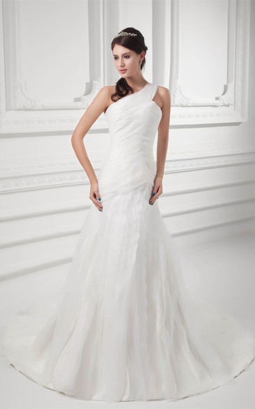 Asymmetrical A-Line Ruched Single Strap and Gown With Draping