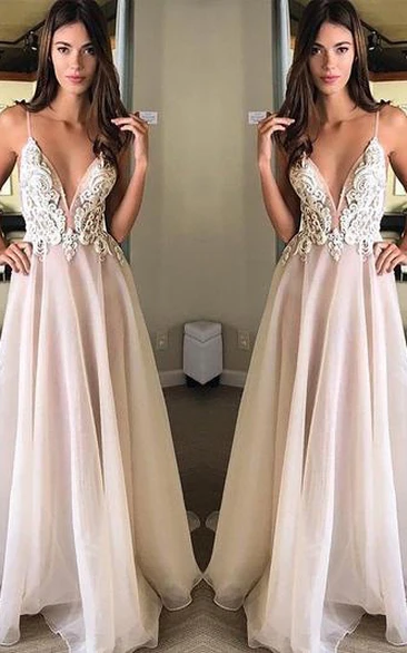 Chiffon Floor-length A Line Sleeveless Casual Evening Dress with Appliques