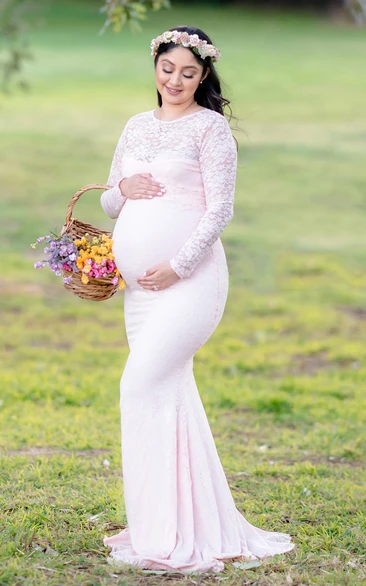 Sheath Illusion Long Sleeve Empire Maternity Dress