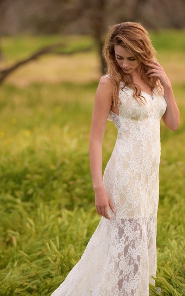 Trumpet Wedding Beach Wedding Low Back Wedding Lace Ivory Beach Dress