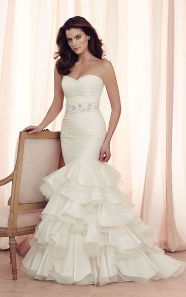 Strapless Long Taffeta Dress With Cascading Ruffles