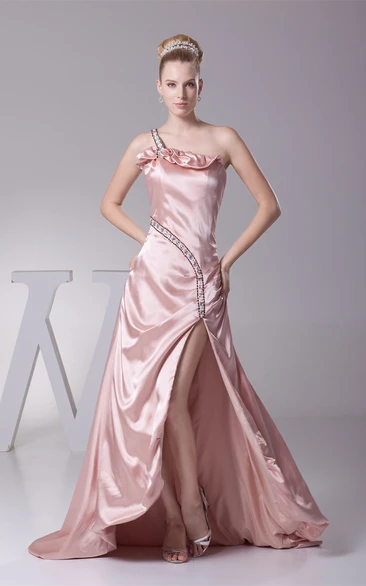 Single-Strap Maxi Front-Split Beading and Dress With Ruching
