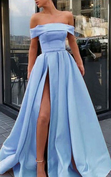 Satin Floor-length Sweep Train A Line Sleeveless Modern Prom Dress with Ruffles