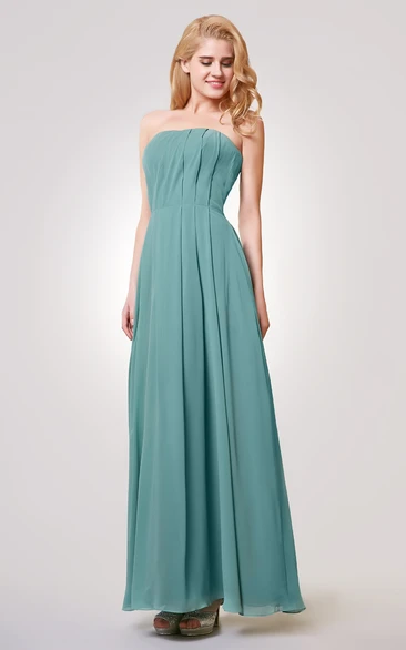 Strapless A-line Long Pleated Chiffon Dress