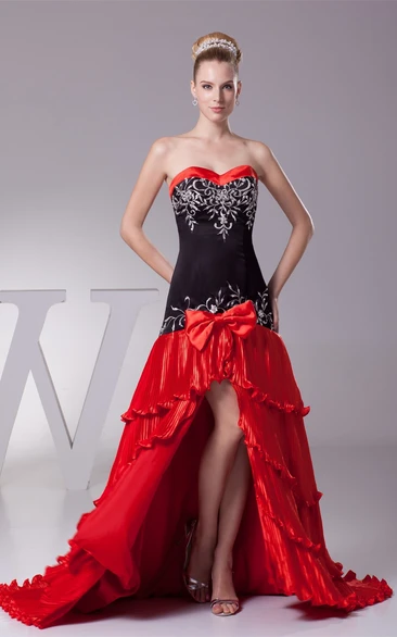 Sweetheart Front-Split Tiered Embroideries and Dress With Bow