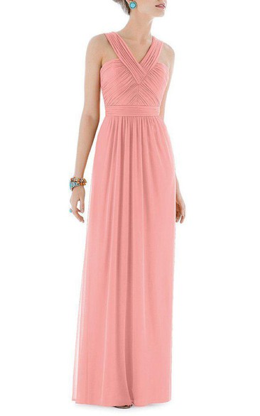 Ruched V-neck Floor-length Chiffon Bridesmaid Dress