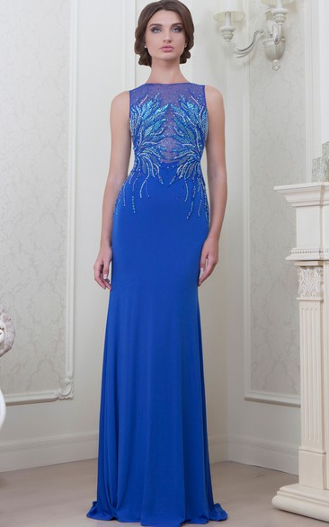 Sheath Sleeveless Jewel-Neck Long Jersey Evening Dress