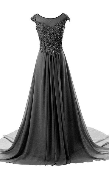 Cap-sleeved A-line Gown With Beaded Bodice