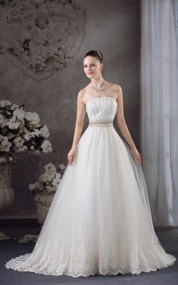 Sleeveless Jeweled Tulle Corset Back and Gown With Appliques