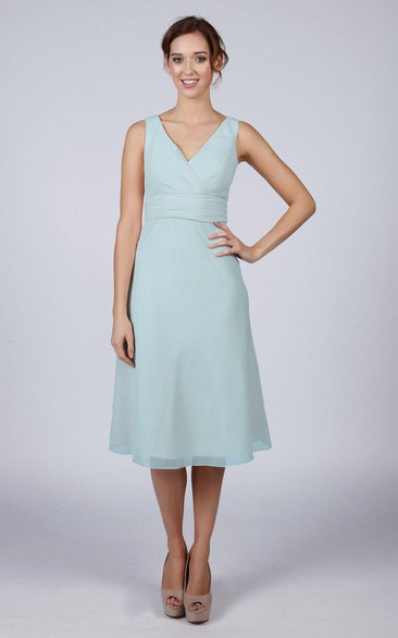 V Back V Back A-line Chiffon Short Dress Mint Blue