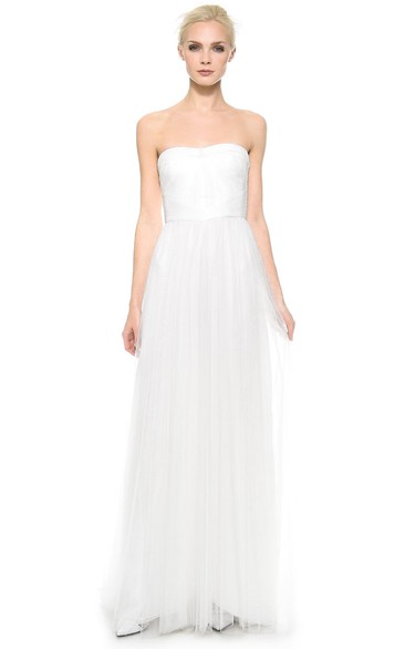 Long Strapless Pleated Sheath Organza Dress With Pleats