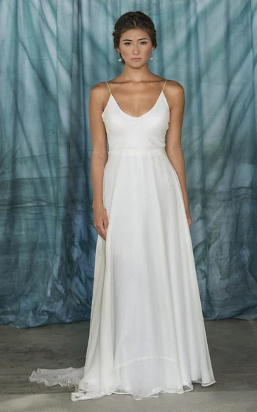 A-Line Spaghetti Strapped V-Neck Chiffon Weddig Dress