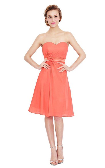 Glamorous Sweetheart Chiffon Dress With Floral Waist