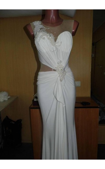 Sexy Illusion Bow Princess Wedding Dresses Pearl Embellished Bridal Gowns