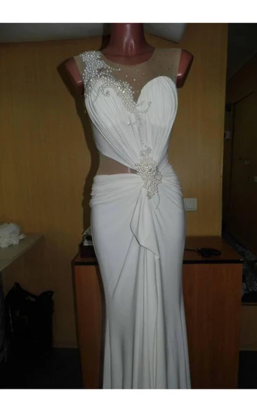 Sexy Illusion Bow Princess Wedding Dresses Pearl Embellished Bridal Gowns