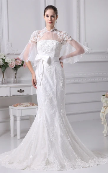 Noble Appliqued Mermaid Illusion Neckline and Dress With Ribbon