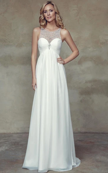 Empire Ruched Sleeveless Scoop Neck Chiffon Wedding Dress