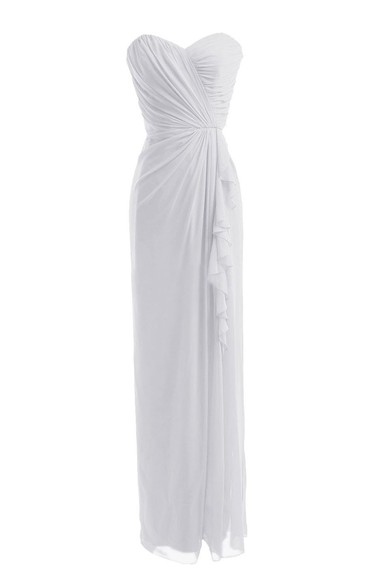 Sweetheart Asymmetrical Ruched Long Pleated Chiffon Dress