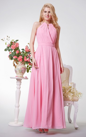 Special Halter A-line Long Chiffon Dress