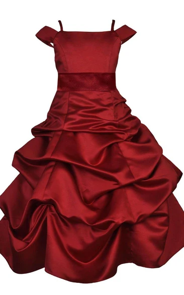 Off-shoulder A-line Taffeta Dress With Ruffles