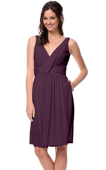 Short Sleeveless V-Neck Chiffon Dress With Low-V Back