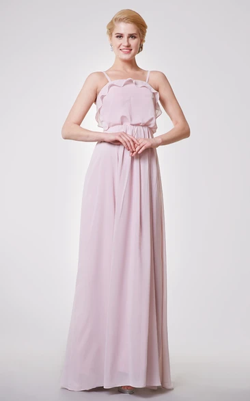 Classic Spaghetti Straps A-line Pleated Chiffon Long Dress