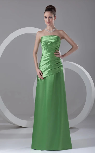Strapless Floor-Length Satin Dress With Ruched Bodice