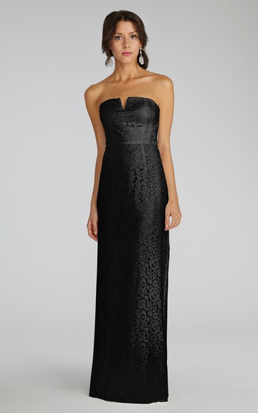 Modern Strapless Floor-length Lace Dress with Notched Neckline