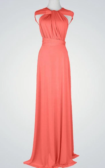 Cap Sleeve A-line Jersey Long Dress With Criss Cross Back