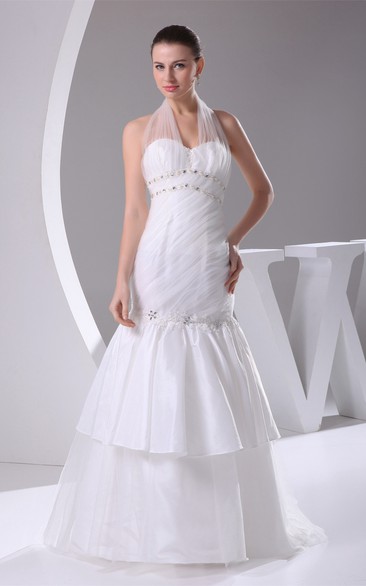 Tulle A-Line Trumpet Jewel and Gown With Appliques