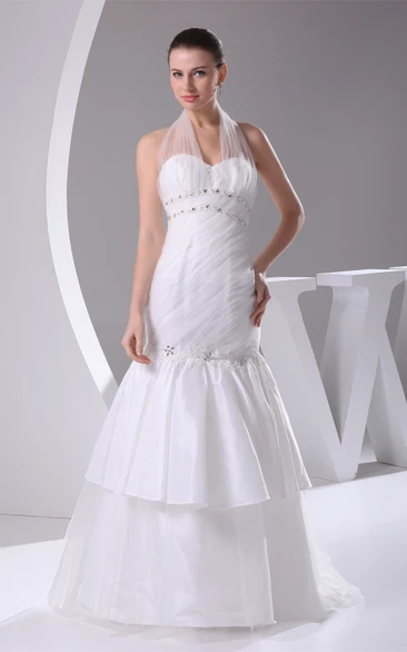 Tulle A-Line Trumpet Jewel and Gown With Appliques