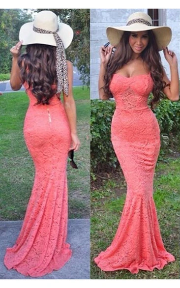 Lovely Lace Spaghetti Straps Sweetheart Prom Dress Mermaid