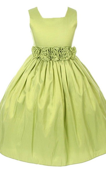 Sleeveless Square-neck A-line Dress With Flowers