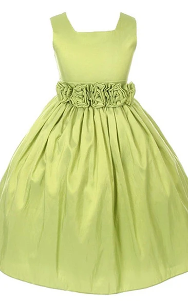 Sleeveless Square-neck A-line Dress With Flowers