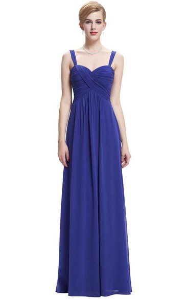 Sleeveless A-line Gown with Criss-cross Ruched Bodice