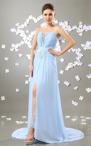 Chiffon Sweetheart Dress With Front-Split and Beading