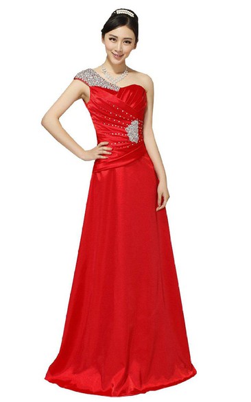 One-shoulder A-line Gown With Beadings and Ruching