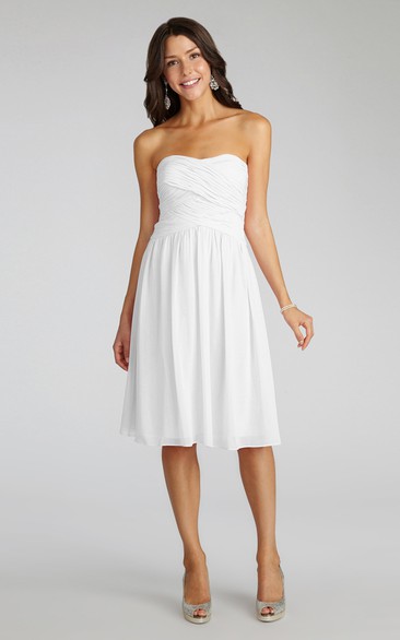 Chiffon Short Strapless Dress With Crisscross Ruching