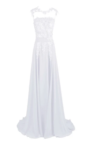 Sleeveless High Neck Appliqued Bodice Long Chiffon Dress