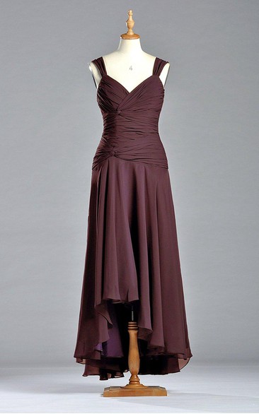 Charming A-line V-neck Ruched Dress with Dropped Waist