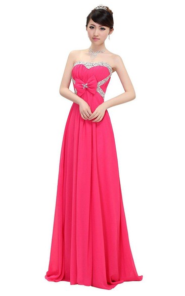 Strapless A-line Chiffon Gown With Beadings and Bow