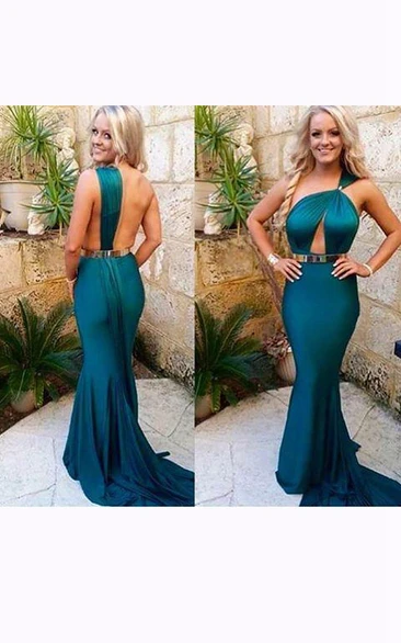 Mermaid Brush Train One-shoulder Backless Satin Dress