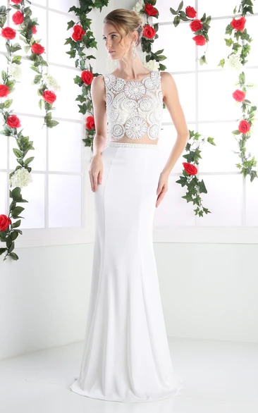 Two-Piece Sheath Floor-Length Sleeveless Dress With Beading