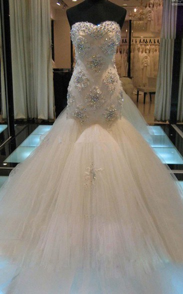 Mermaid Sleeveless Sweetheart Court Train Beading Tulle Wedding Dresses