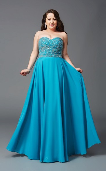 A-line Floor-length Sweetheart Sleeveless Jersey Beading Backless Dress