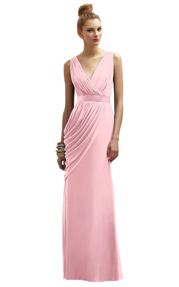 Elegant V-Neck Chiffon Sleeveless Sheath