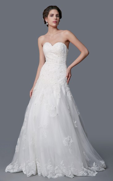 Enchanting Sweetheart A-line Long Lace Dress With Dropped Waist