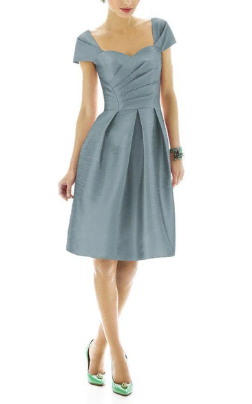 Queen Anne A-line Satin Dress with Pleats