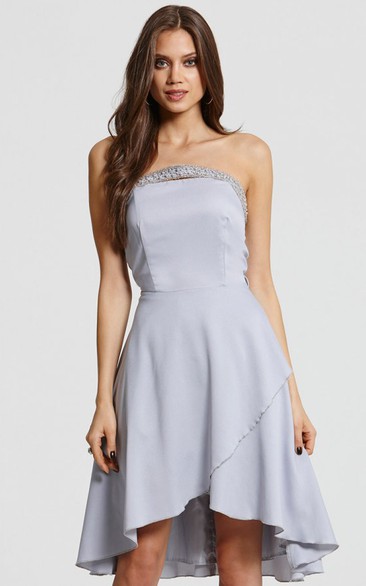 Beading Neckline Short High-Low Scalloped Dress