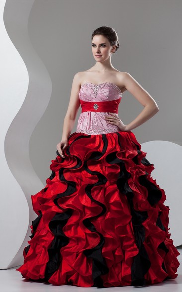 Mute-Color Ruffled Stress and Ball-Gown With Broach